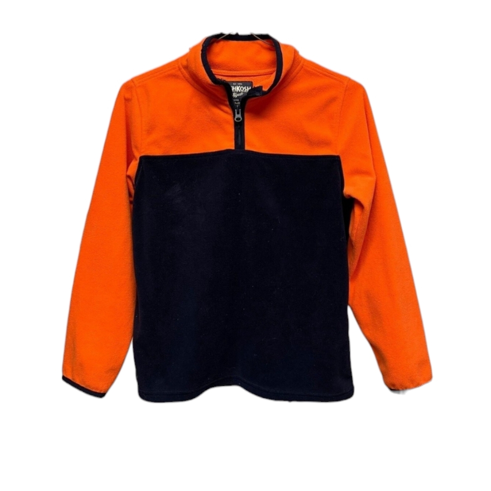 #L OSHKOSH B'gosh Fleece Colorblock Henley Orange Blue Size Youth 8